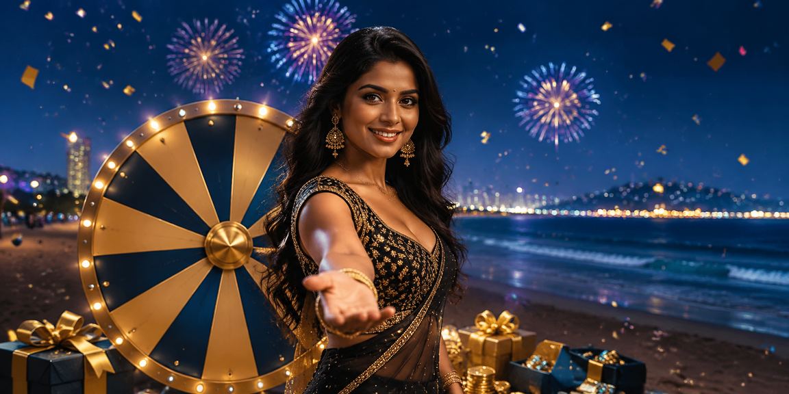 Chennai Marina Beach view with blue gold roulette casino graphic