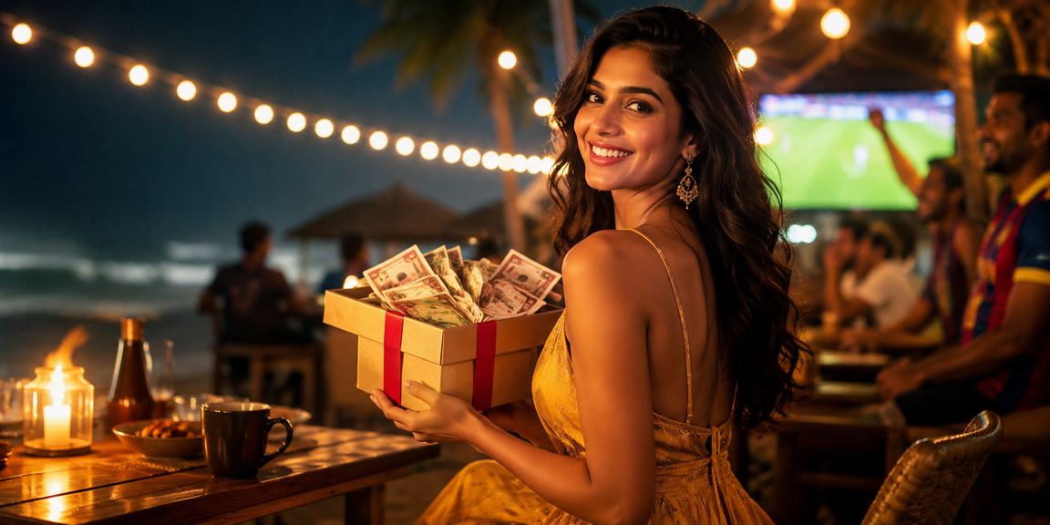 Beachside casino betting scene in India with chips and cards
