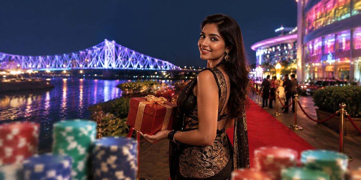 Player enjoying online slots casino neon lights in Kolkata